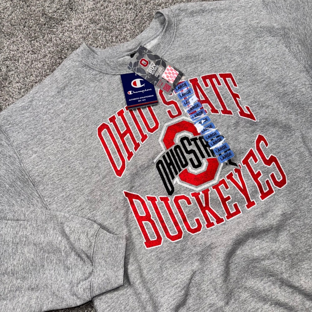 Ohio State Buckeyes Champion Sweatshirt Mens Crewneck Fleece Gray Large NEW